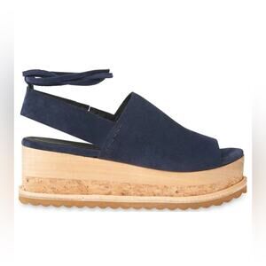 Whistles Navy Suede Rae Flatform Platform Ankle Tie Sandal 38 / 7